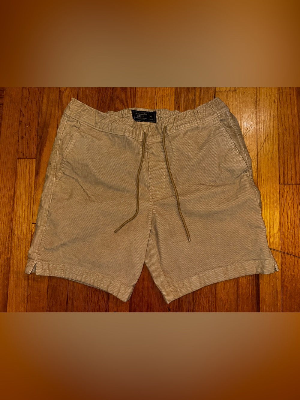 Abercrombie & Fitch Mens Beige Corduroy Chino Drawstring Shorts Pockets 7" M